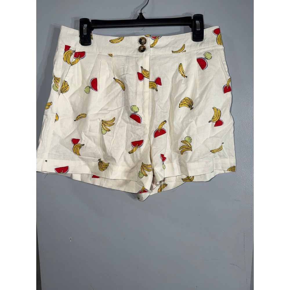 ModCloth‎ linen blend white shorts with all over fruit print size 12